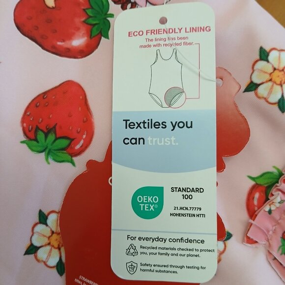 Strawberry Shortcake Girls Size 6/9 Months Long Sleeve Swimsuit Pink Red UPF 50+ - Picture 7 of 7